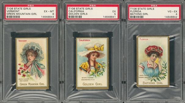 1910-11 T106 Perfection Cigarettes "State Girl Series" PSA-Graded Trio (3 Different)